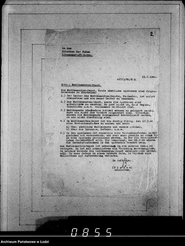 Obraz 6 z jednostki "Juden-Schreiben [Pisma skierowane do Przełożonego Starszeństwa Żydów w Getcie Łódzkim]. Nr.10569-20040"