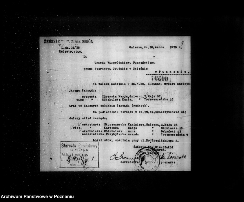 Obraz 13 z jednostki "/Żeńskie Towarzystwo Gimnastyczne Sokół w Gnieźnie - rejestracja/"