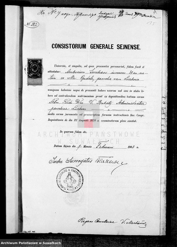 Obraz 9 z jednostki "Dokumenty Brakosočetavšichsja Lejpunskago Rimsko-Katoličeskago Prichoda za 1903 god"