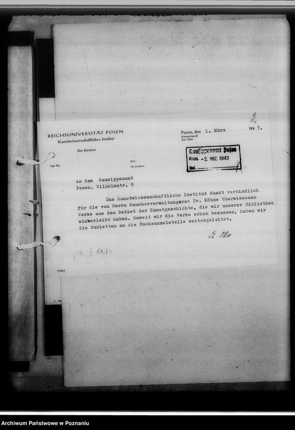 Obraz 6 z jednostki "[Przekazanie Instytutowi Historii Sztuki przy Reichsuniversität w Poznaniu księgozbioru z zakresu historii sztuki]"