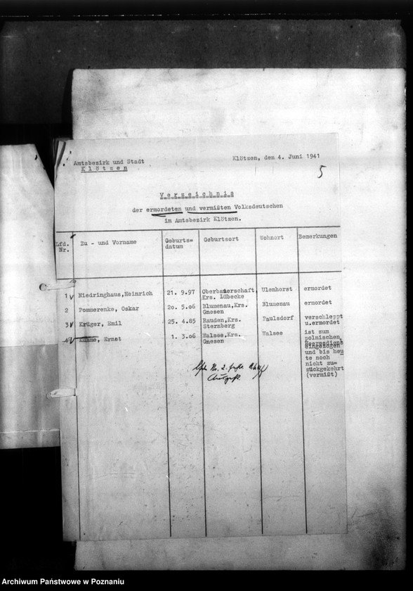 Obraz 9 z jednostki "Kreis Gnesen (Gniezno). Zgłoszenia zmarłych i zaginionych Niemców w 1939 roku"