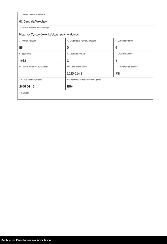 Obraz 1 z jednostki "Franciszek Ludwik, biskup wrocławski, mianuje Alberyka Hilbrich, profesa lubiąskiego, nowym plebanem w Wilkszynie (Wilxen)."