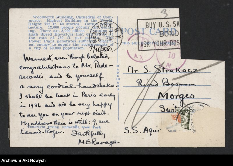 image.from.unit.number "Ravage M. E.; Załączniki: wycinek z "N.Y. Times" z dn. 7 XI 1935 r.; L.2"