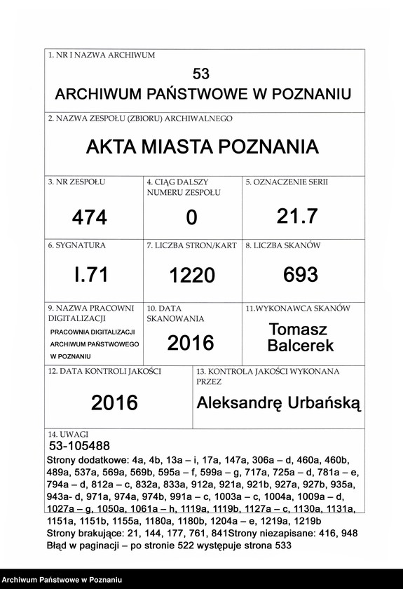 Obraz 1 z jednostki "Acta officii consularis civitatis Posnaniae."