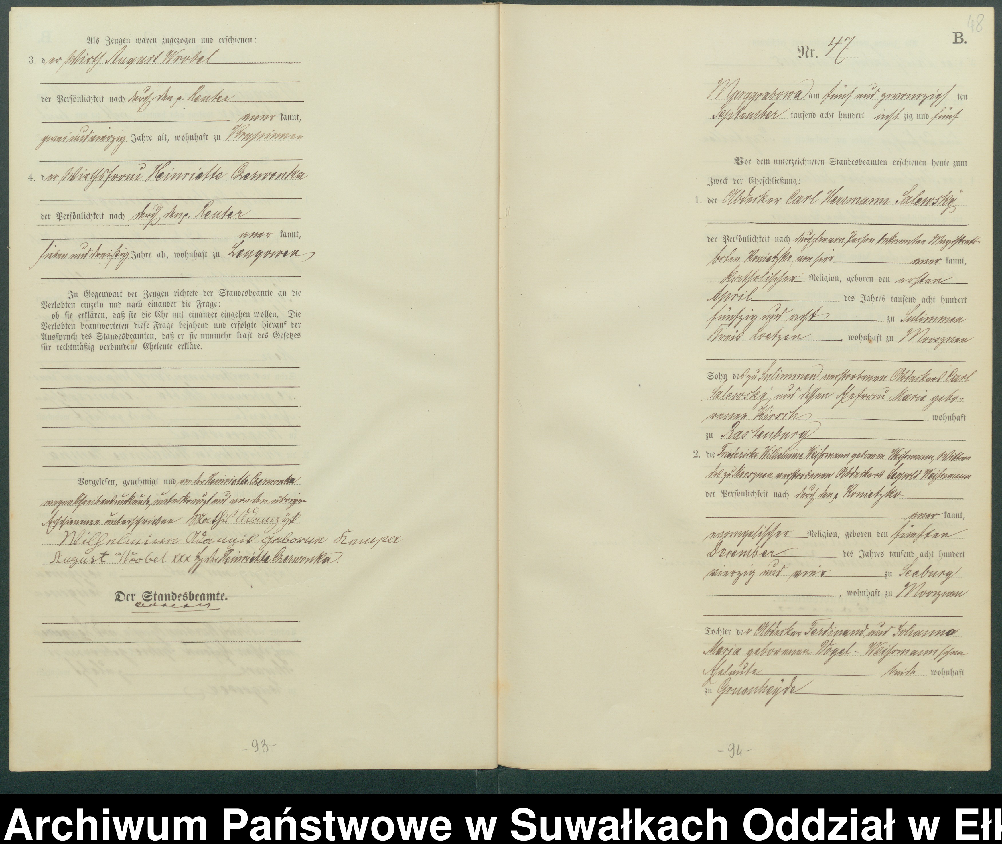 Skan z jednostki: Heiraths-Haupt-Register des Königlichen Preussischen Standes-Amtes Landgemeinde Marggrabowa Kreis Oletzko