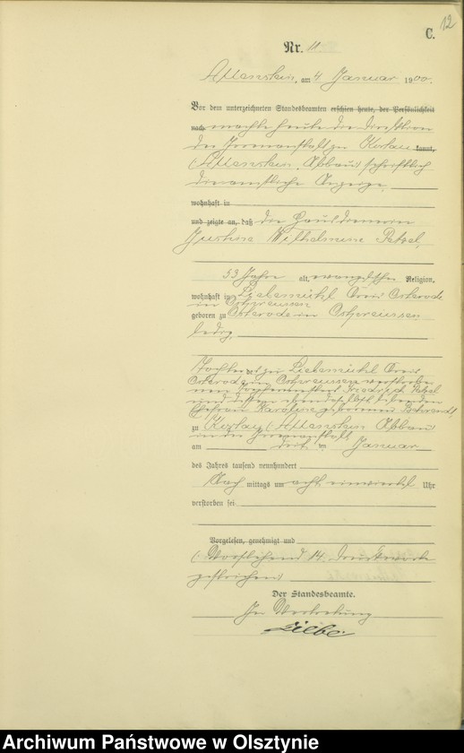 image.from.unit.number "Sterbe-Haupt-Register Tom I,Nr 1 - 399"