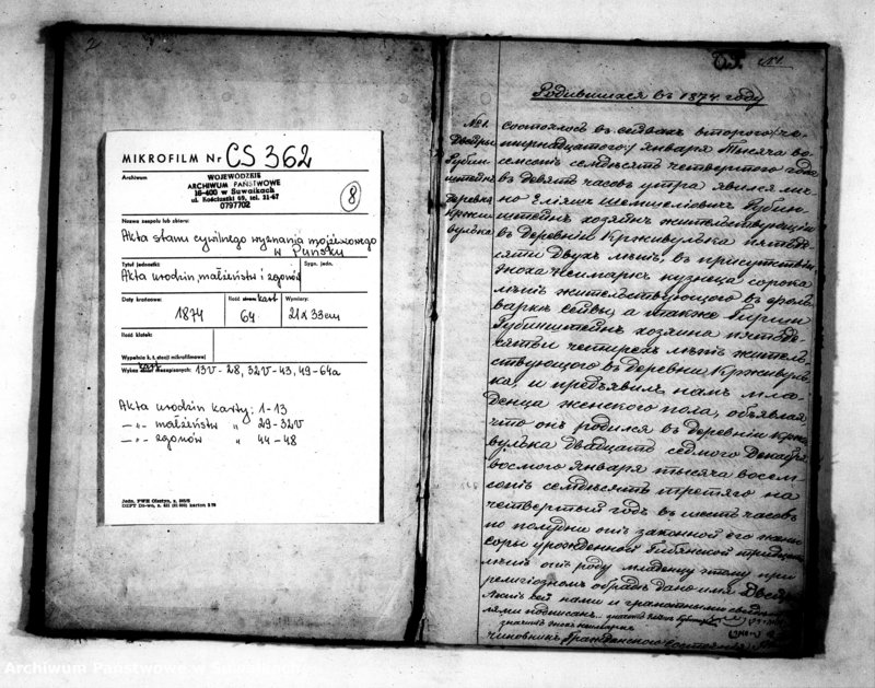 image.from.unit.number "Duplikat Aktov o roždenii, brakosočetanii i smerti Evrejskago Ispovedanija Punskago Okruga na 1874 god"