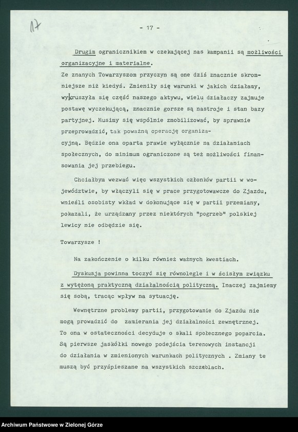 image.from.unit.number "Protokół z XI plenarnego posiedzenia KW nt. Zadania wojewódzkiej organizacji partyjnej przed XI Zjazdem PZPR. Załączniki. 10 listopada 1989"