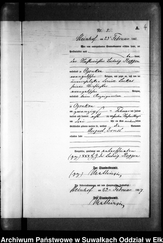 image.from.unit.number "Geburts-Neben-Register des Preussischen Standes-Amtes Gr. Strengeln Kreis Angerburg"