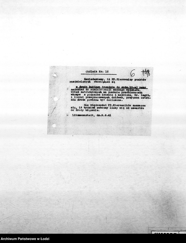 Obraz 9 z jednostki "[Okólniki różnych wydziałów i oddziałów (warzyw, kart, kuchni, mleczarni itd.) przesyłane do PSŻ]"