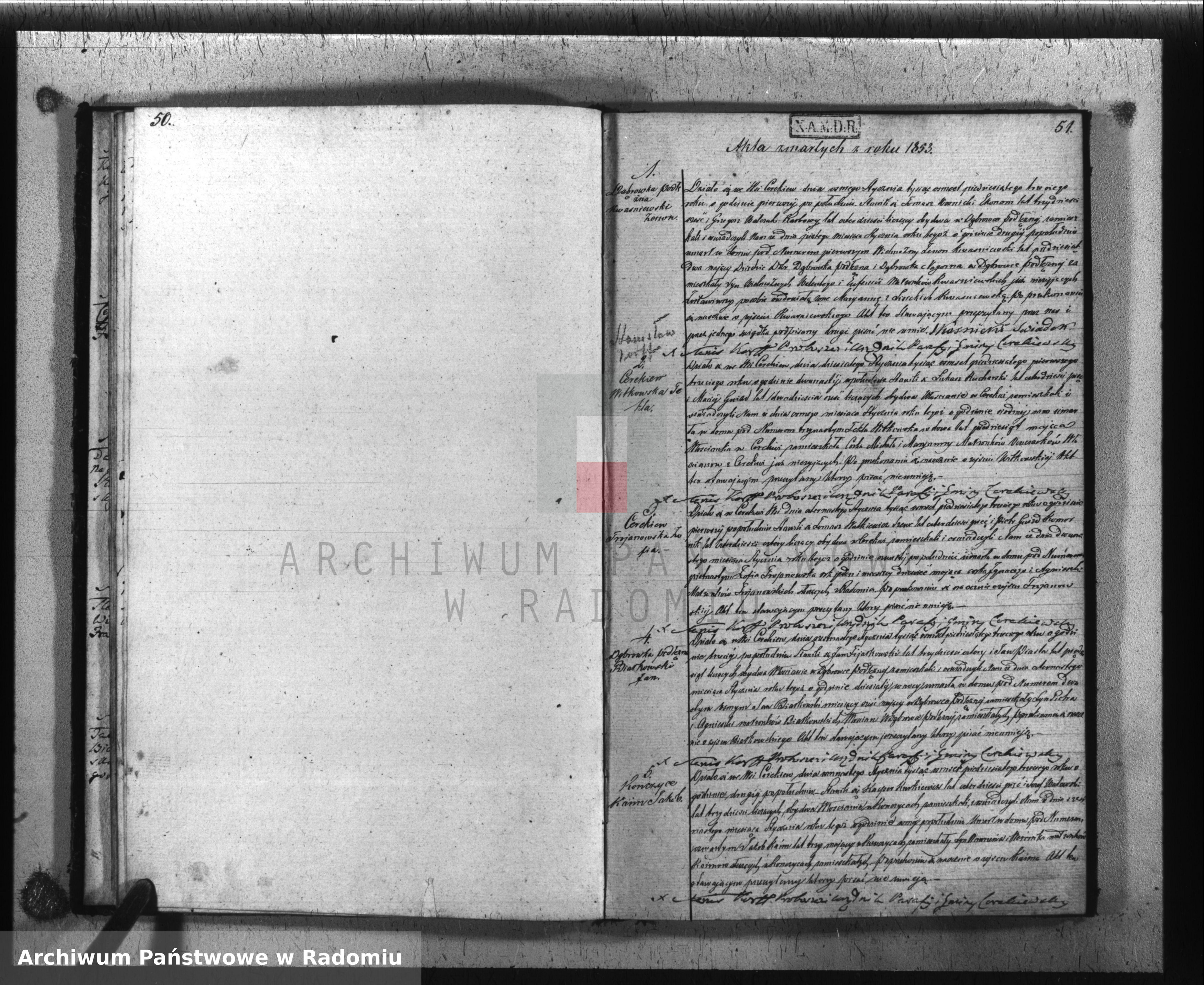 Skan z jednostki: Duplikat akt Urodzenia, Małżeństw i Zejścia na rok 1853 parafii Cerekiew