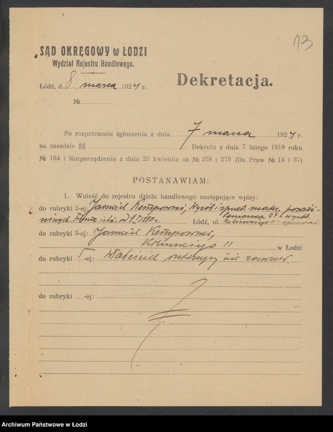 Obraz 15 z jednostki "Jankiel Kempowski- wyrób i sprzedaż materiałów pończoszniczych"