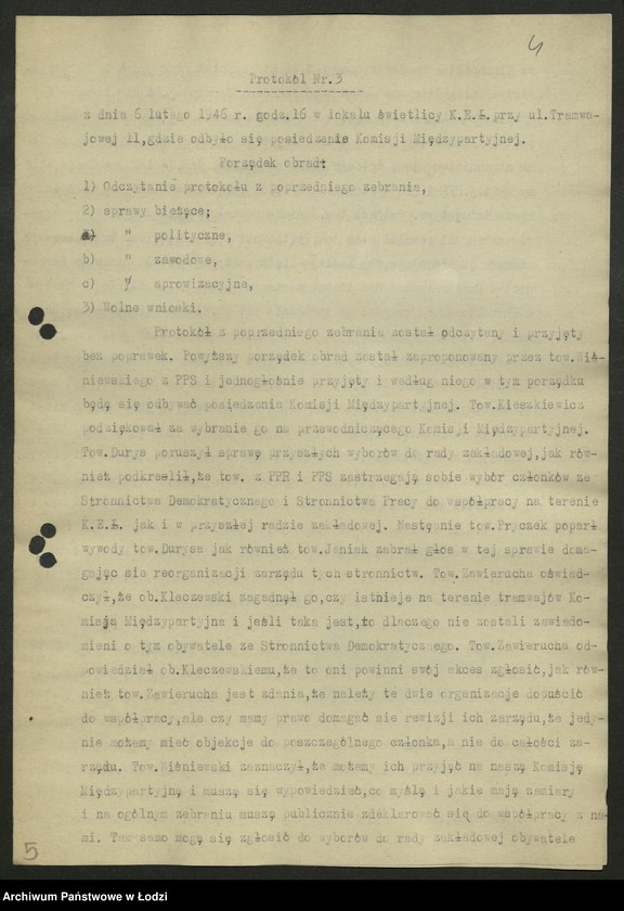 Obraz 5 z jednostki "Protokoły [wspólnych posiedzeń komitetów dzielnicowych PPS i PPR] T-2"