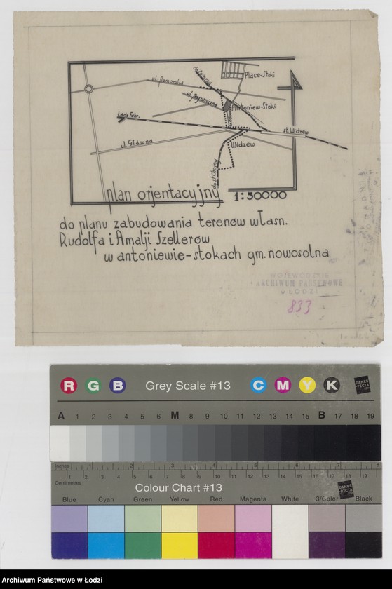 Obraz 1 z jednostki "Plan orientacyjny do planu zabudowania terenów własność Rudolfa i Amalii Szellerów w Antoniewie Stokach gmina Nowosolna"