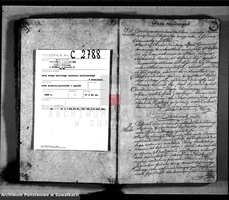 image.from.unit.number "Duplikat Akta Urzędnika Stanu Cwilnego Wyznania Moyżeszowego Okręgu Suwalskiego i Jeleniewskiego Urodzonych, Zaślubionych i Zmarłych z roku 1838"