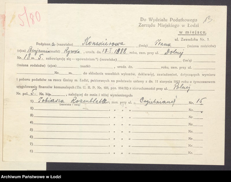 Obraz 15 z jednostki "Księga inwentarzowa nieruchomości m. Łodzi ul. Polna"