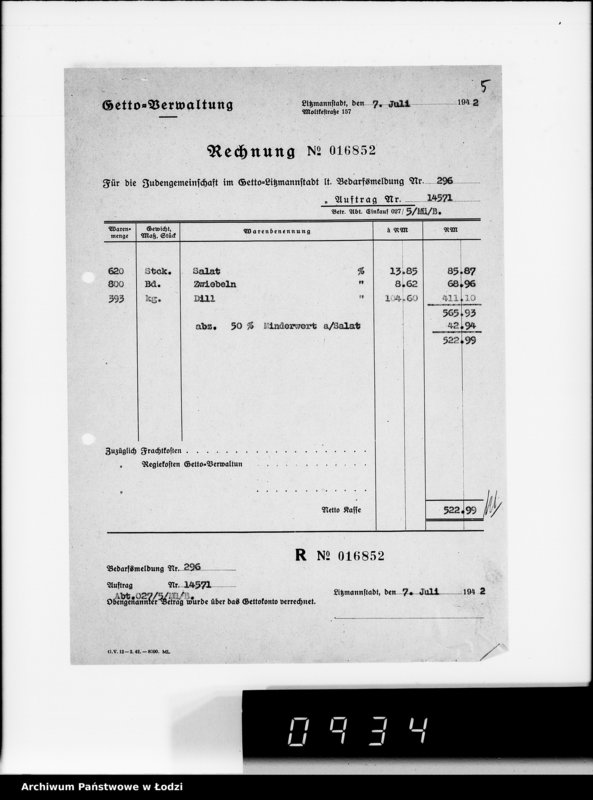 Obraz 9 z jednostki "Aufträge, [Lieferscheinen und Rechnungen] 14571-14649"