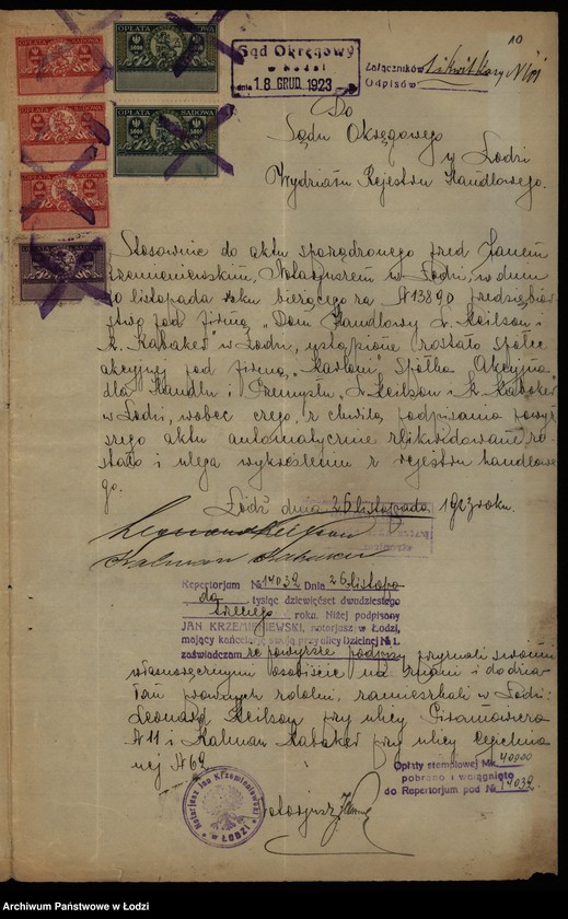 Obraz 12 z jednostki "„Dom Handlowy Leonard Keilson i Kalman Kabaker” – import i handel przędzą, towarami manufakturowymi i artykułami technicznymi"