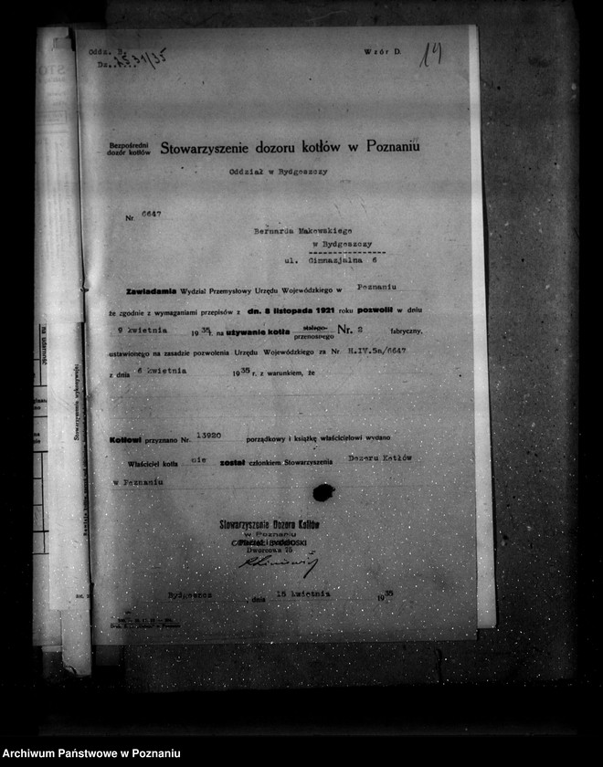 Obraz 18 z jednostki "Warsztat wulkanizacyjny B. Makowskiego w Bydgoszczy, Bydgoszcz - nr woj. 6647"