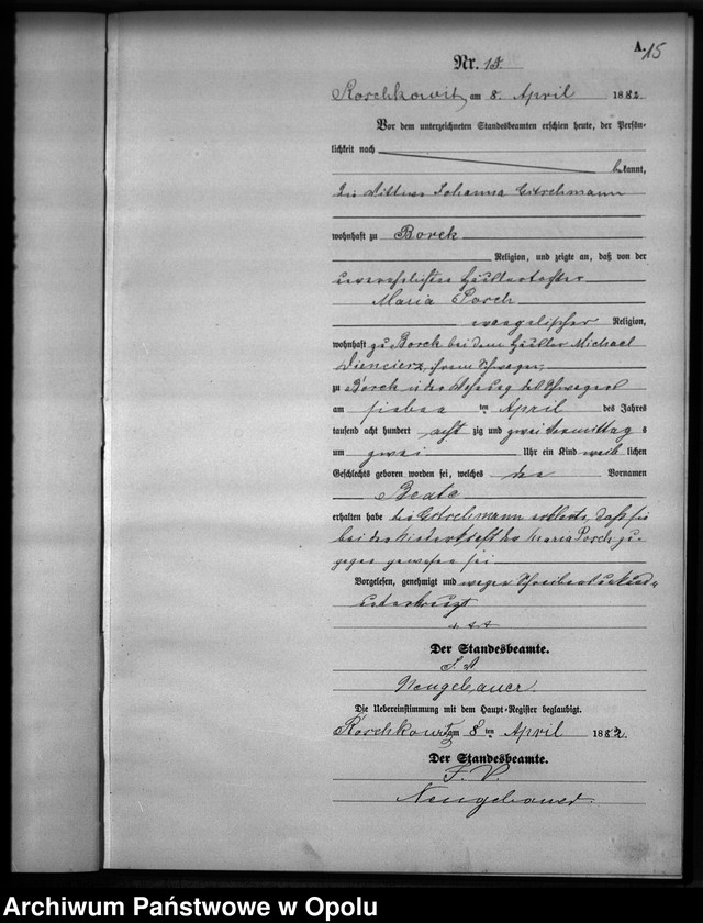 image.from.unit.number "Geburts-Neben-Register Standesamts Roschkowitz pro 1882"