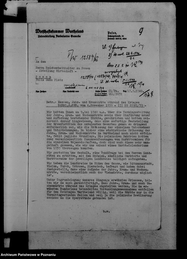 Obraz 13 z jednostki "Korespondencja w sprawie odbywania targów i jarmarków w okresie wojny"