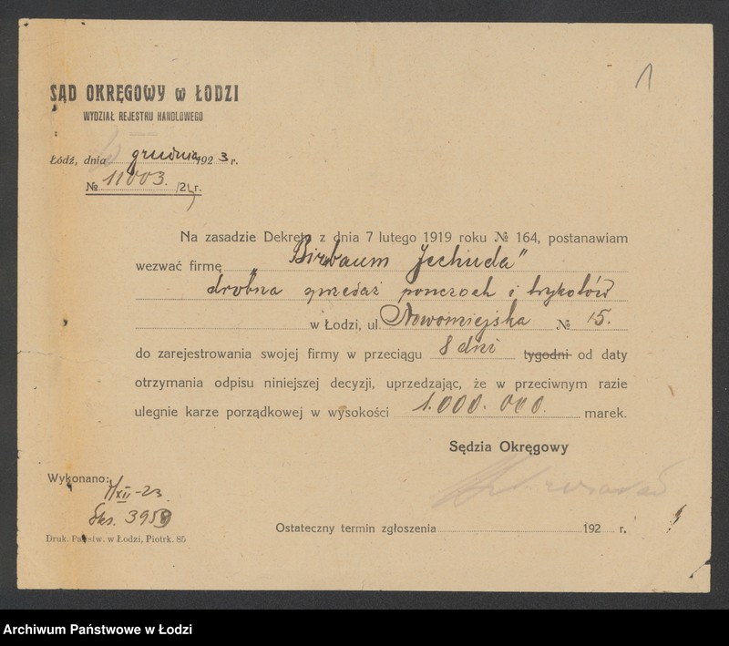 Obraz 3 z jednostki "Jechuda Birnbaum- sprzedaż pończoch i trykotów"