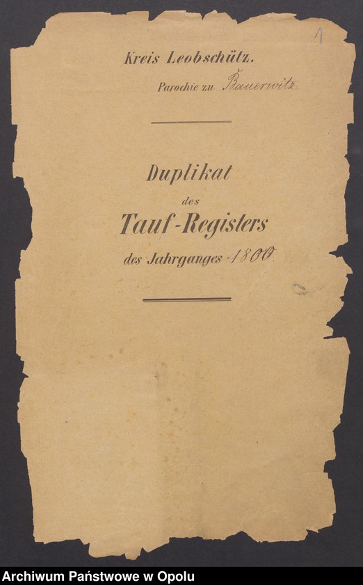 image.from.unit.number "Duplikate der Tauf-Register der Parochie Bauerwitz 1800-1820"