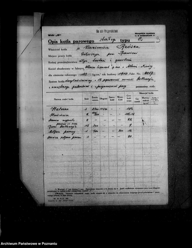 image.from.unit.number "Młyn, tartak i gorzelnia w Gołaszynie powiat rawicki K. Rzóski nr woj. kotła 407"