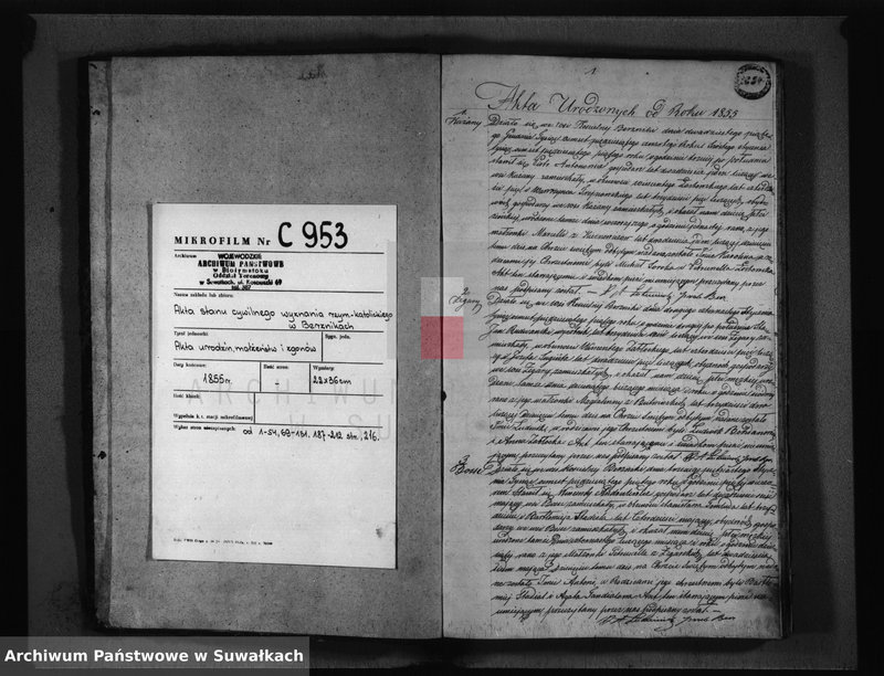 image.from.unit.number "Księga Duplikat Aktów Urodzenia, Małżeństw i Zejścia Parafii Berznickiej z Roku 1855"