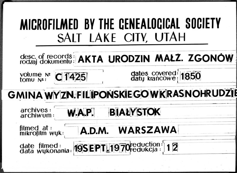 image.from.unit.number "Duplikaty Urodzonych, Zaślubionych i zmarłych Sekty Filiponów z Gminy Krasnohruda na rok 1850 r."