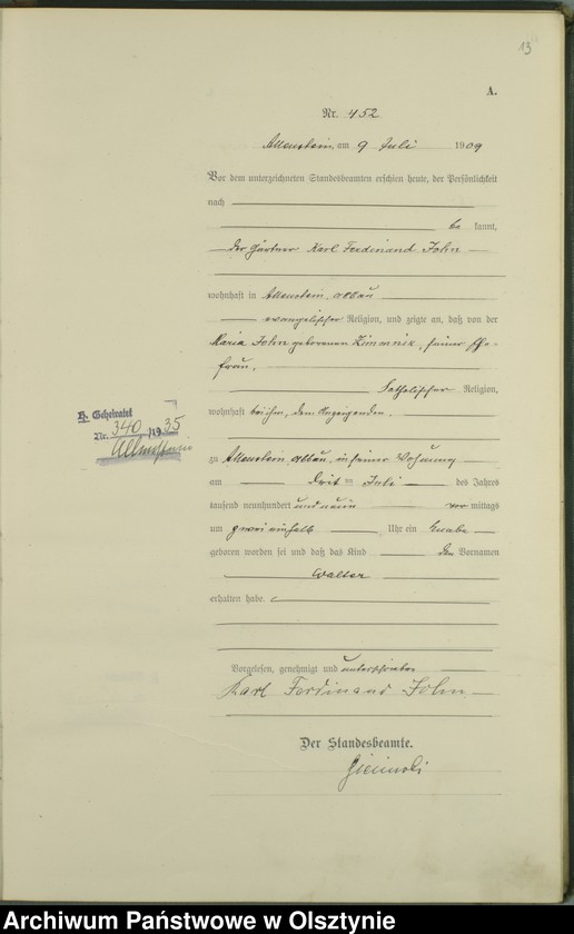 image.from.unit.number "Geburts-Haupt-Register Tom I I, Nr 440-883"