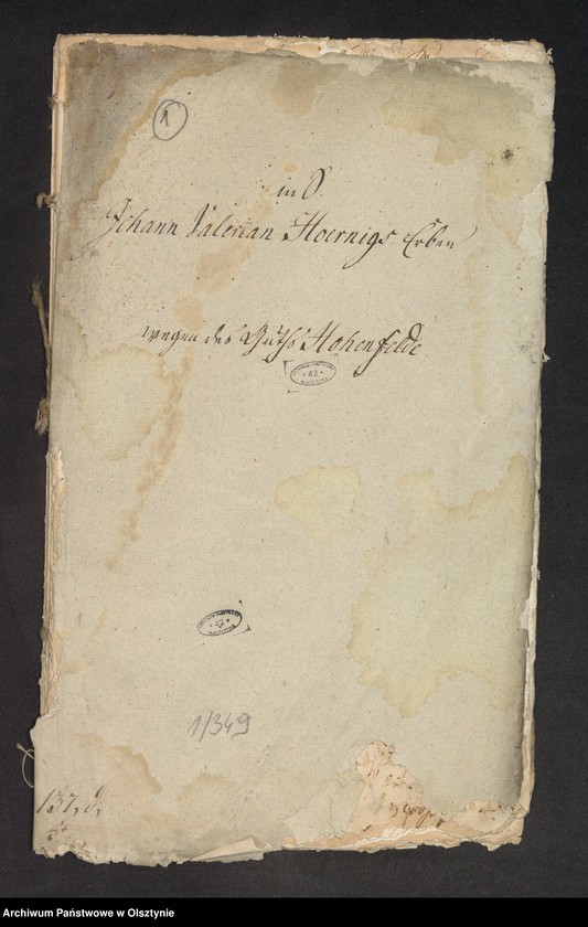 image.from.unit.number "In S. [Sache] Johann Valerian Hoernigs Erben wegen des Guths Hohenfelde"