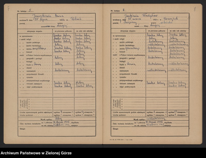 image.from.unit.number "Państwowe Gimnazjum i Liceum w Zielonej Górze -Katalog główny -klasa II b - rok szkolny 1947/1948"