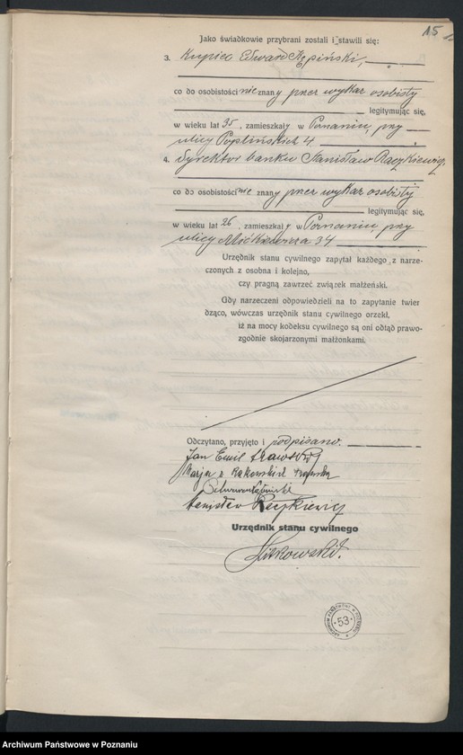 Obraz 17 z jednostki "Księga miejscowa małżeństw tom I [Rejestr główny małżeństw]"