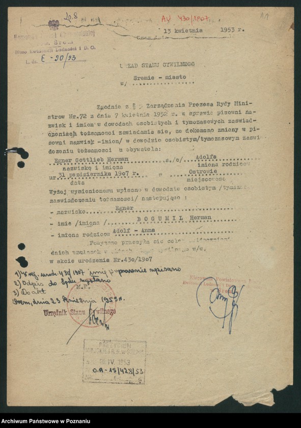 Obraz 14 z jednostki "Akta zbiorowe rejestracji stanu cywilnego do księgi urodzeń z roku 1907"