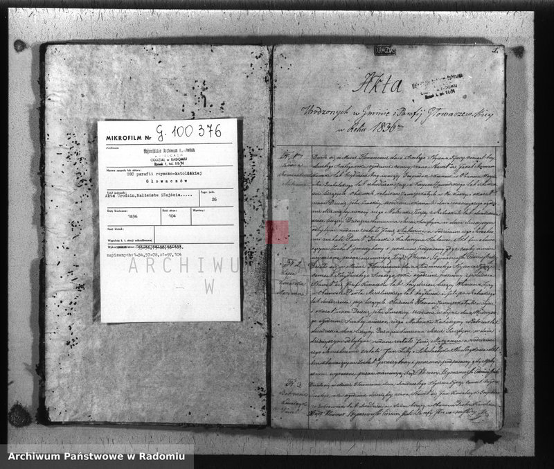 image.from.unit.number "Akta urodzin, małżeństw i zeyścia w gminie parafii Głowaczewskiej w roku 1836"