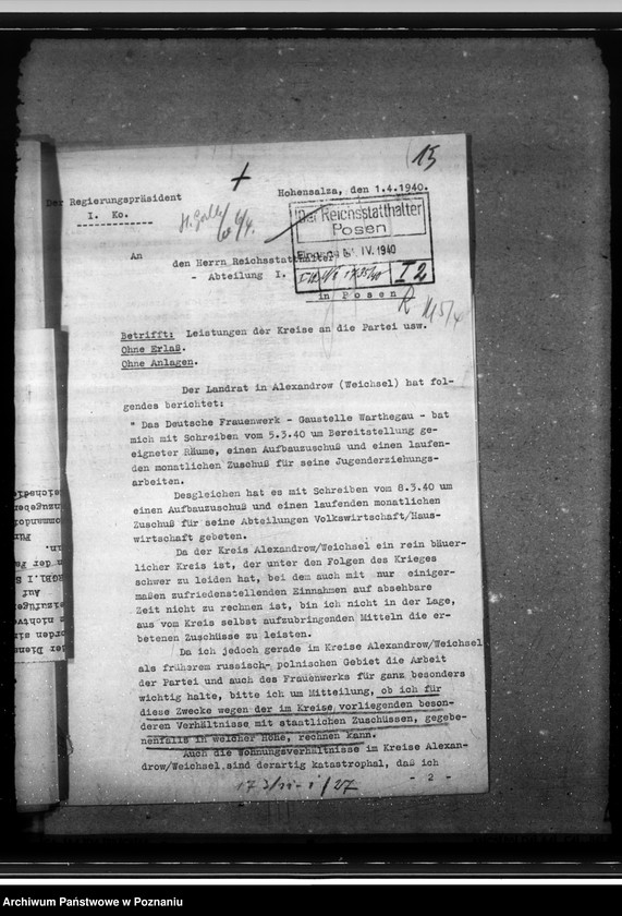 Obraz 19 z jednostki "Finanzsachen des Kreises Mogilno. Ehemaliger Johanniter Krankenhaus in Pakosch. Leistungen der Kreise an die Partei"