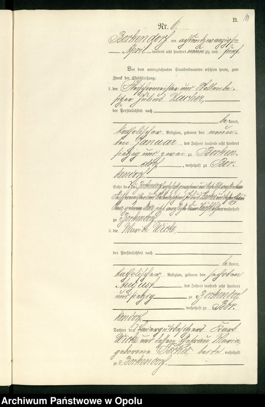 Obraz 15 z jednostki "Heiraths-Neben-Register des Standesamts Borkendorf pro 1895"