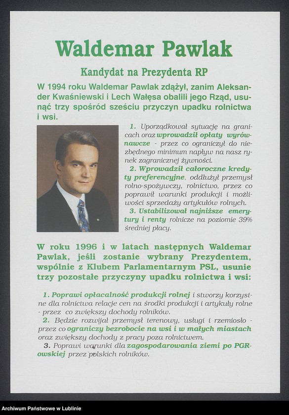 Obraz 8 z kolekcji "Wybory prezydenckie w 1995 r. - materiały wyborcze111"