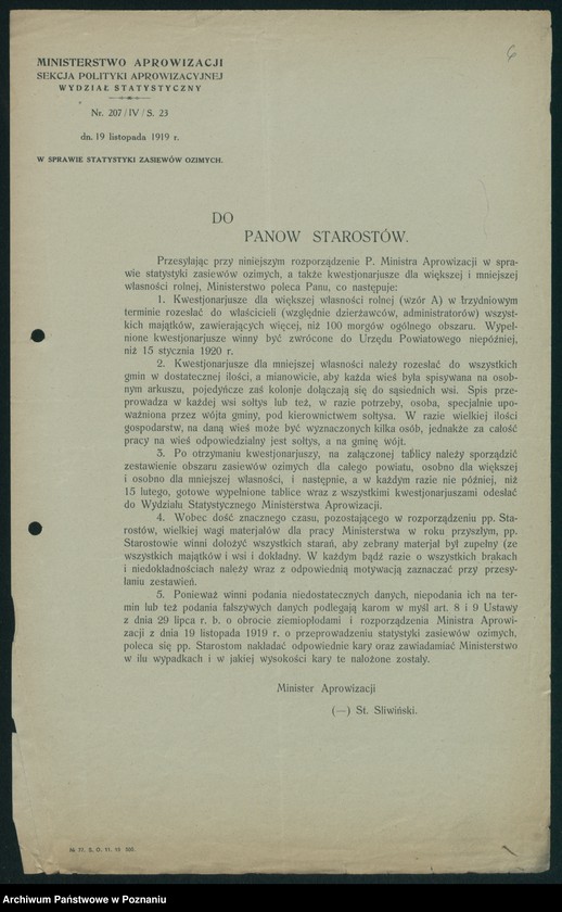 Obraz 9 z jednostki "[Koresponencja dotycząca statystyki produkcji rolnej - zasiewów ozimych w latach 1919-1920]"