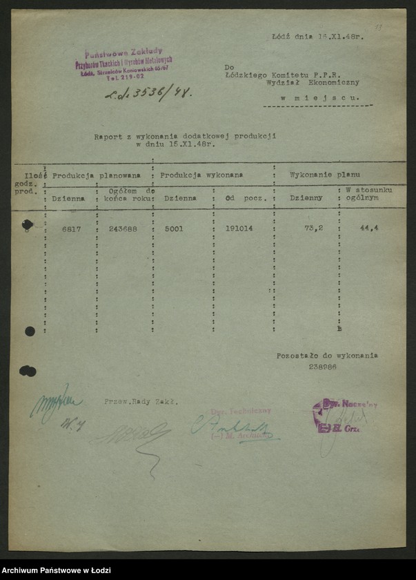 Obraz 14 z jednostki "Placówki produkcyjne i usługowe przemysłu metalowego; protokoły, sprawozdania, raporty z wykonania produkcji"