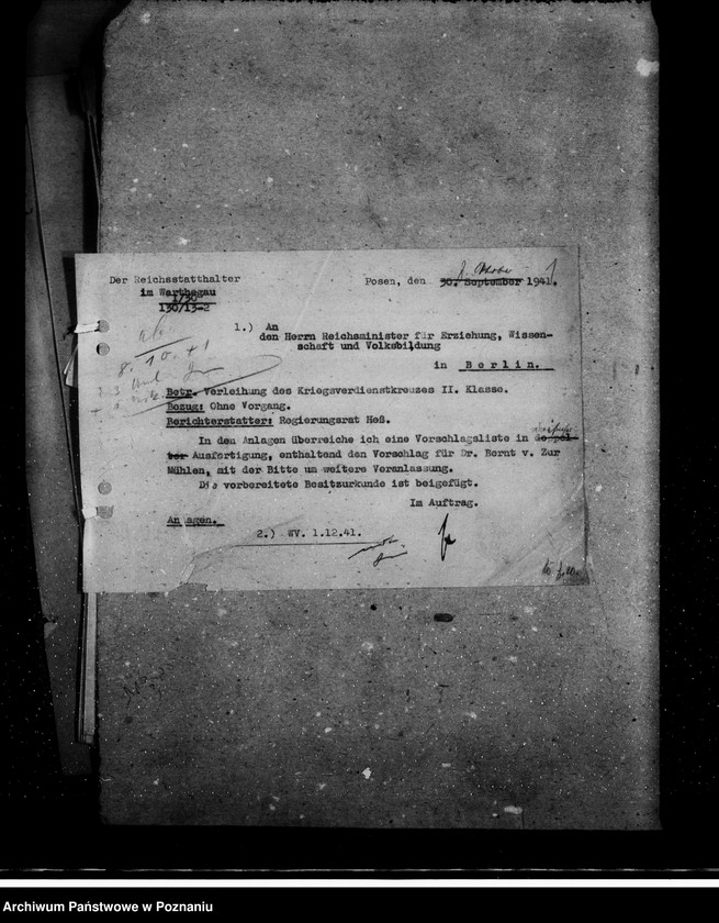 Obraz 6 z jednostki "Kriegsverdienstrauszeichnungen. Vorschläge der Reichsuniversität Posen"