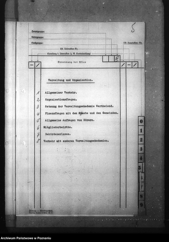 Obraz 9 z jednostki "Verzeichnis der Akten für die Verwaltungs- Akademie- Hauptanstalt Posen und Zweiganstalt Litzmannstadt"