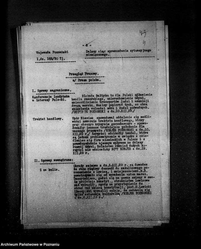 Obraz 9 z jednostki "Sprawozdanie sytuacyjne miesięczne za miesiąc grudzień 1929 r. działy I-IV"