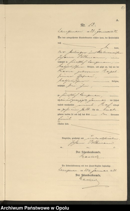 image.from.unit.number "Geburts-Neben-Register Standesamts Langenau pro 1901"