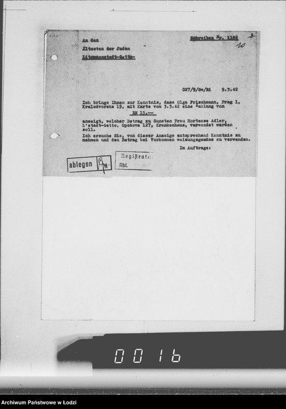 Obraz 14 z jednostki "Betr.Korrespondenz Buchhaltung mit dem Ä[ltesten] d[er] J[uden] Nr.801-1200"