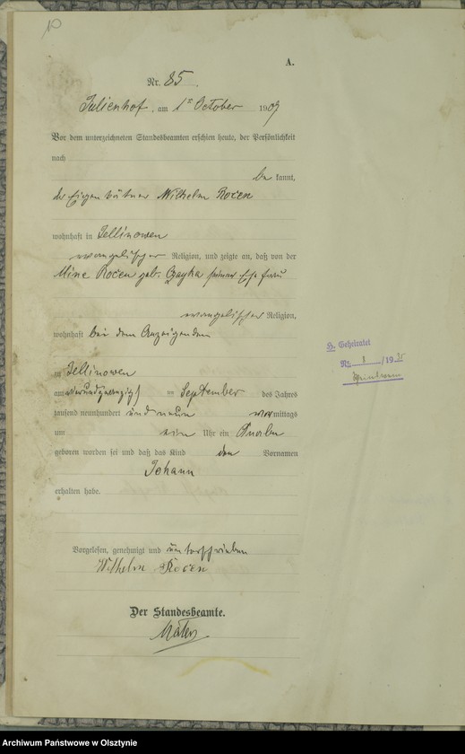 image.from.unit.number "Geburts-Register Nr 76-121 [1909], Nr 1-110 [1910]"