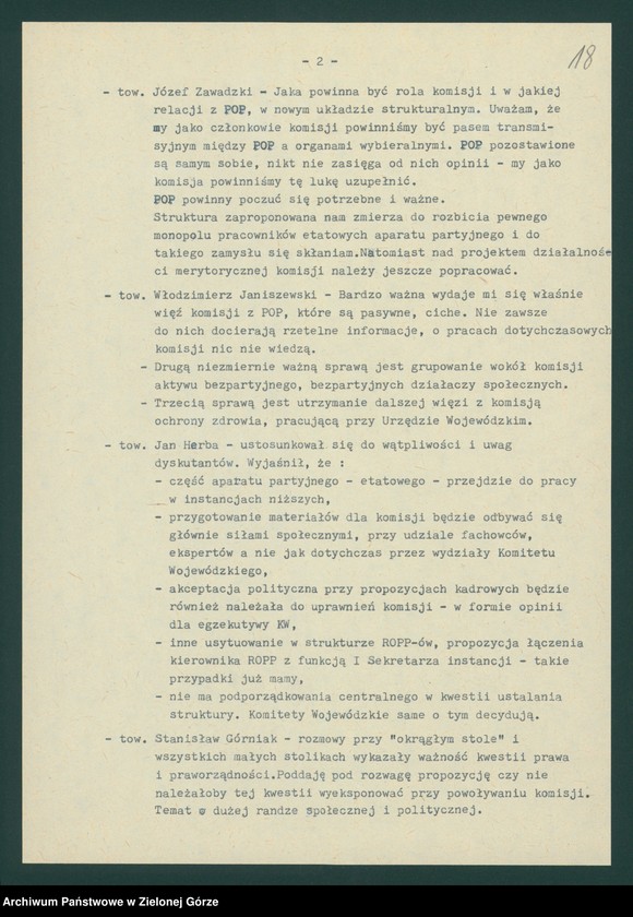 Obraz 20 z jednostki "Protokół z X plenarnego posiedzenia KW nt. Funkcjonowanie wojewódzkiej organizacji partyjnej w nowych warunkach politycznych. Załączniki. 14 kwietnia 1989"