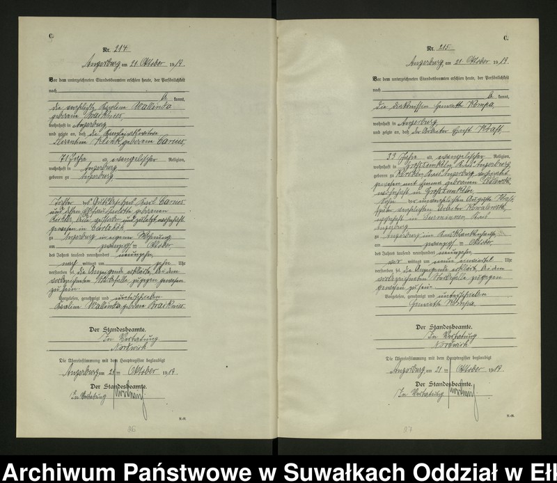 image.from.unit.number "C2. Sterbe - Register (Neben - Register) Standesamt Angerburg einschl. der Bezirke Gross Strengeln, Kehlen und Prinowen No 189 bis 272"