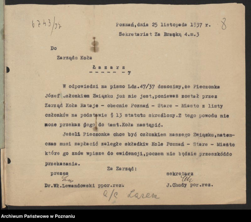 Obraz 16 z jednostki "Poznań - Łazarz akta koła."